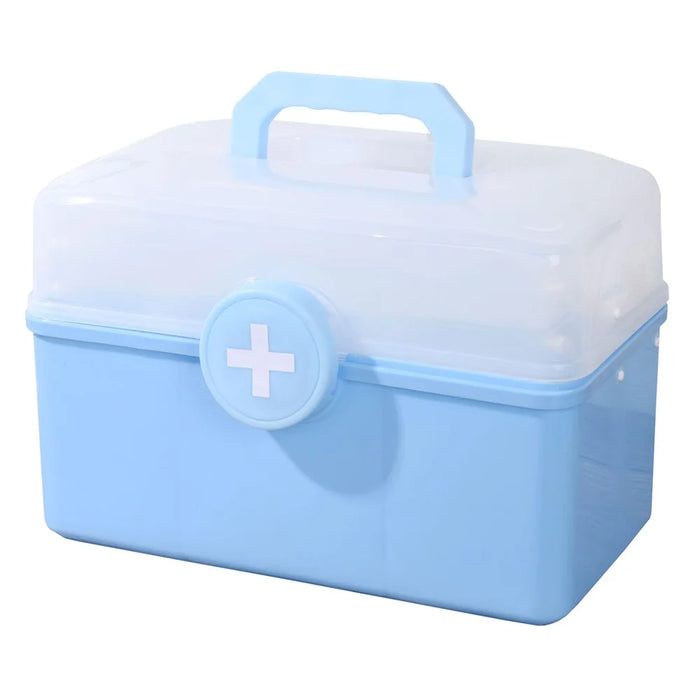 Size S 3 Layer Medicine Case First Aid Emergency Plastic Storage Box for Home Outdoor, 28x16.5x16cm - Blue - 1