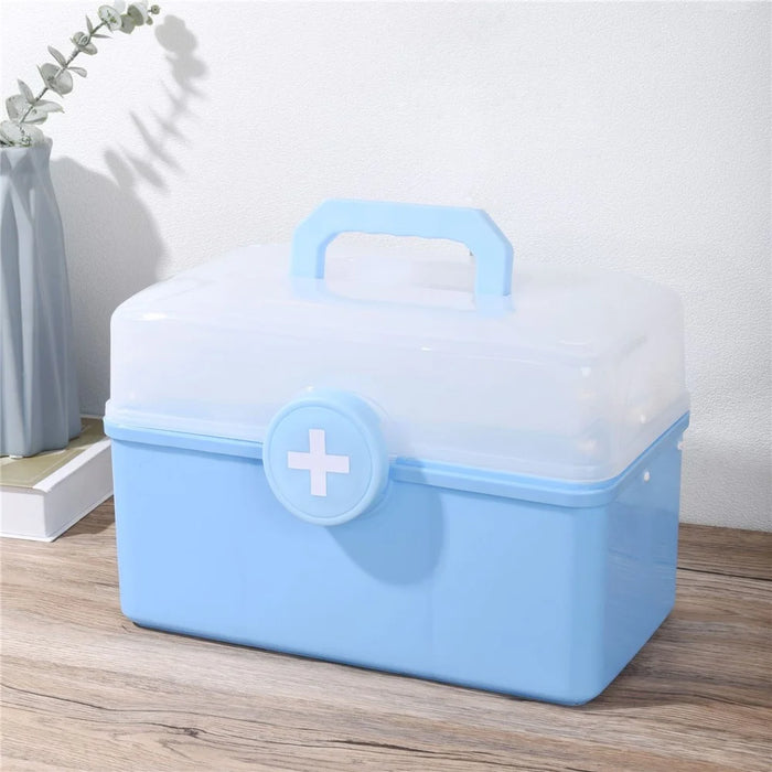 Size S 3 Layer Medicine Case First Aid Emergency Plastic Storage Box for Home Outdoor, 28x16.5x16cm - Blue - 2