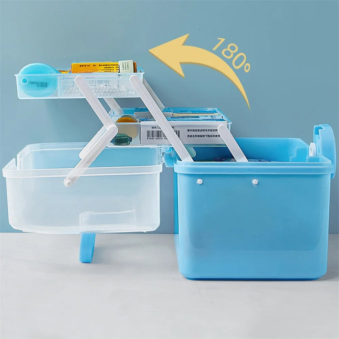 Size S 3 Layer Medicine Case First Aid Emergency Plastic Storage Box for Home Outdoor, 28x16.5x16cm - Blue - 4