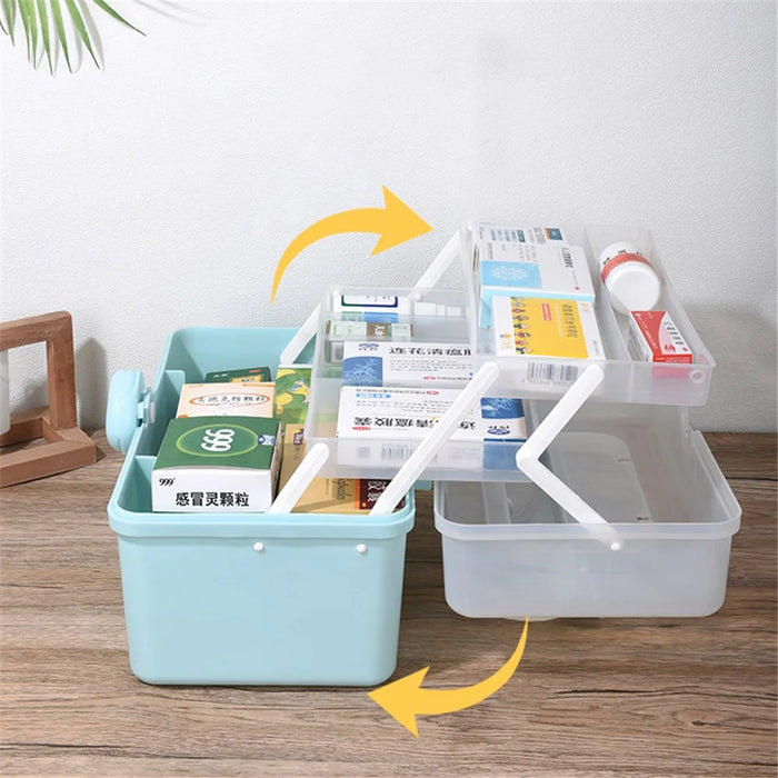 Size S 3 Layer Medicine Case First Aid Emergency Plastic Storage Box for Home Outdoor, 28x16.5x16cm - Blue - 5
