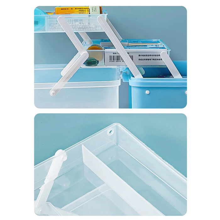 Size S 3 Layer Medicine Case First Aid Emergency Plastic Storage Box for Home Outdoor, 28x16.5x16cm - Blue - 7