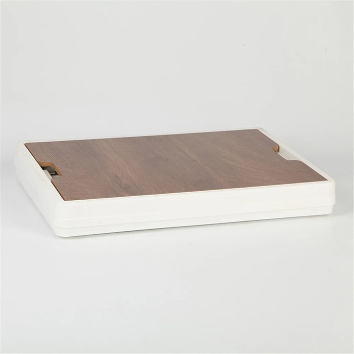 30L Home Outdoor Foldable Storage Box Wood+PP Lidded Organizer Case, 430x285x230mm - White - 5