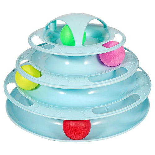 Cat Toys 4-Tier Turntable Roller Colorful Balls Interactive Kitten Exercise Toys Set - Blue - 1
