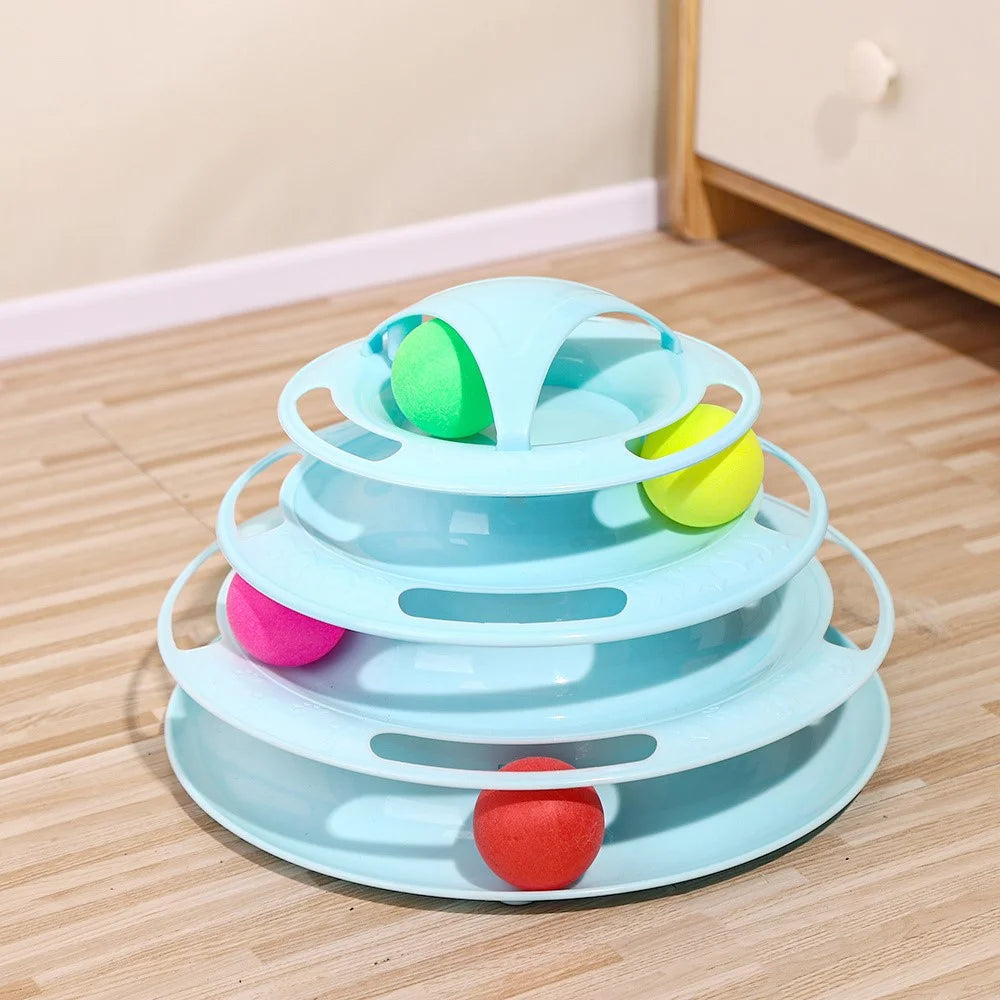 Cat Toys 4-Tier Turntable Roller Colorful Balls Interactive Kitten Exercise Toys Set - Blue - 2