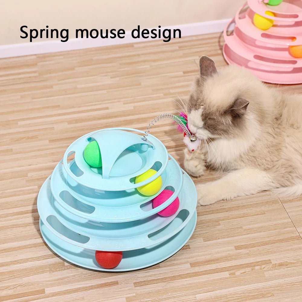 Cat Toys 4-Tier Turntable Roller Colorful Balls Interactive Kitten Exercise Toys Set - Blue - 3