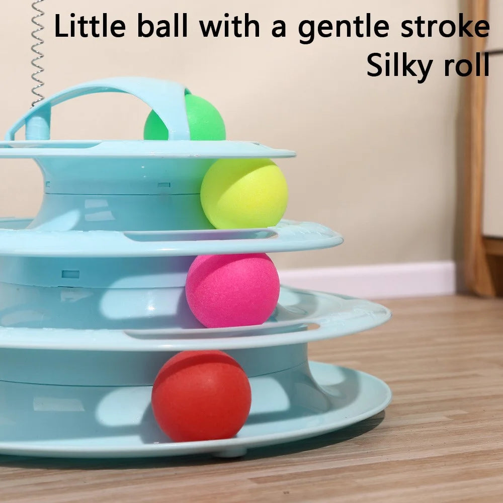 Cat Toys 4-Tier Turntable Roller Colorful Balls Interactive Kitten Exercise Toys Set - Blue - 4