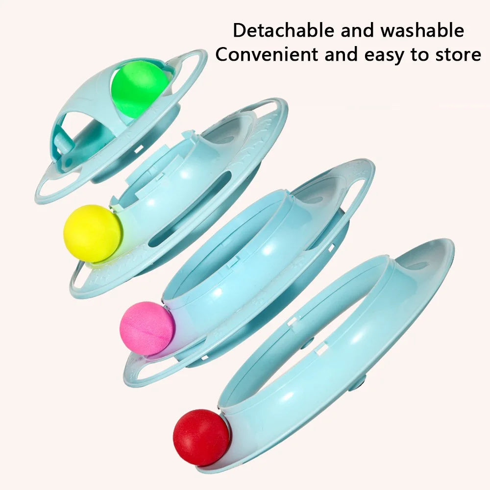 Cat Toys 4-Tier Turntable Roller Colorful Balls Interactive Kitten Exercise Toys Set - Blue - 7