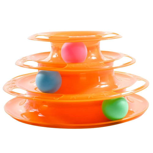 3-Layer Cat Turntable Toy Pet Cat Rolling Balls PVC Turntable Toy - Orange - 1