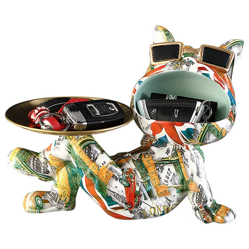 569S Colorful Big Mouth Dog Design Storage Tray Ornament Desktop Home Entrance Decoration - Green - 1