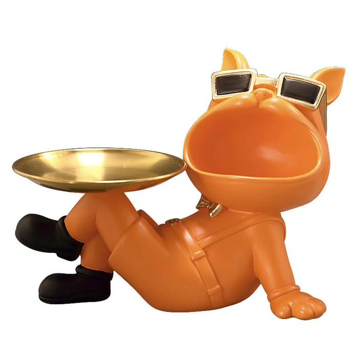 569 Big Mouth Dog Sculpture Entryway Key Storage Tray Home Tabletop Decoration - Orange - 1