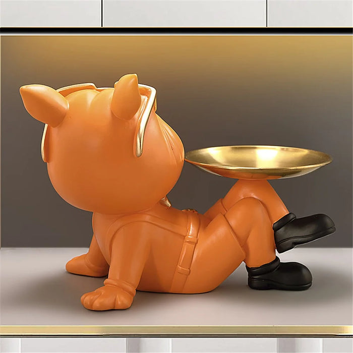 569 Big Mouth Dog Sculpture Entryway Key Storage Tray Home Tabletop Decoration - Orange - 3