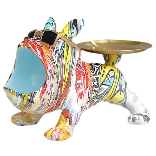 550S Resin Colorful Bulldog Sculpture Key Tray Entryway Table Organizer Home Decoration - Blue - 1