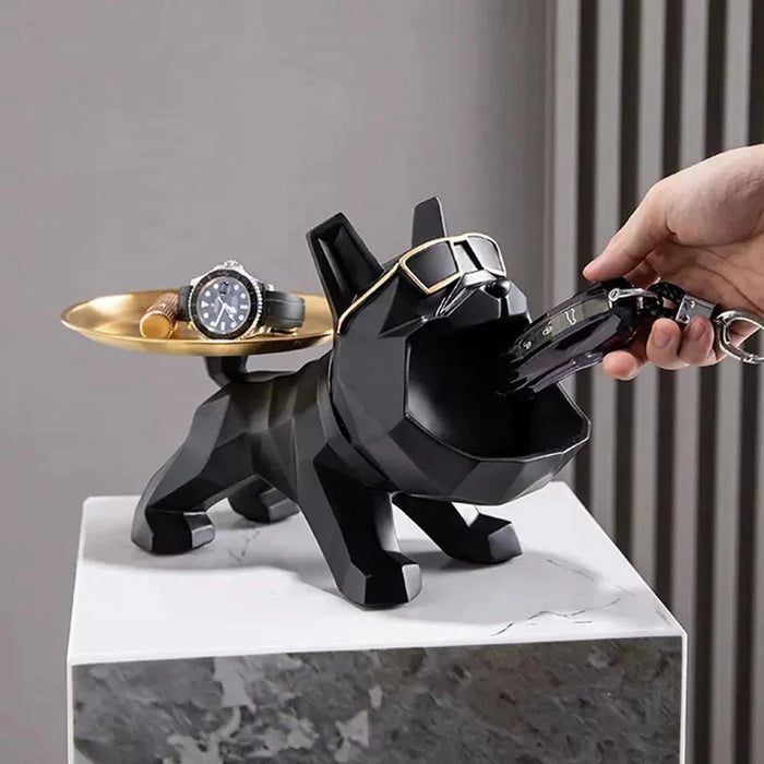 Entryway Key Tray Resin Bulldog Sculpture Table Organizer Home Decoration - 2