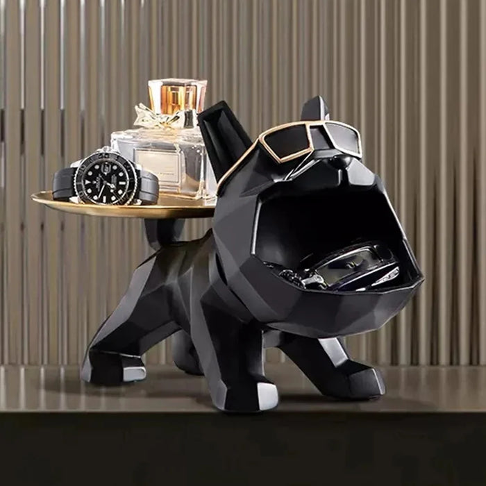 Entryway Key Tray Resin Bulldog Sculpture Table Organizer Home Decoration - 5