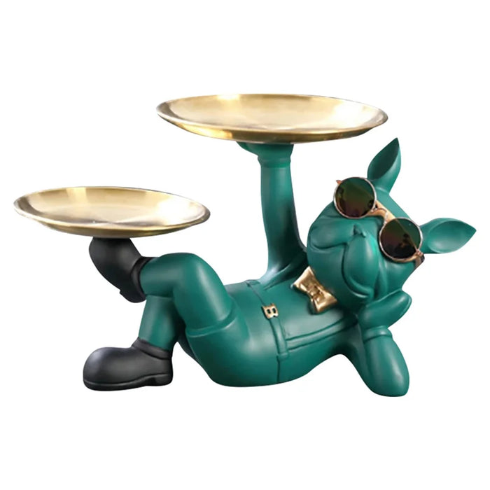 Resin Bulldog Design 304 Stainless Steel Storage Tray Keys Candy Holder Home Decoration - Green - 1