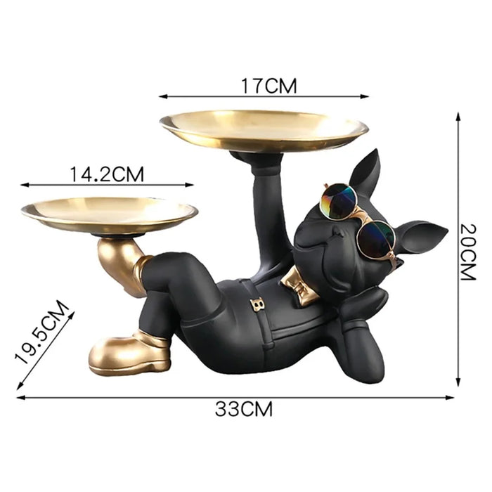 Resin Bulldog Design 304 Stainless Steel Storage Tray Keys Candy Holder Home Decoration - Green - 4