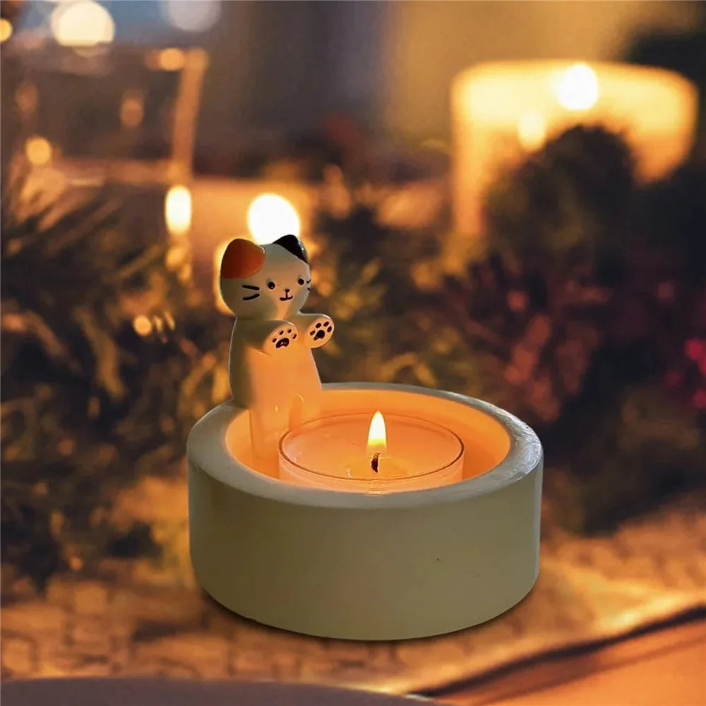 Cute Cat Scented Candle Holder Resin Candlestick Home Restaurant Decoration - Style B - 2