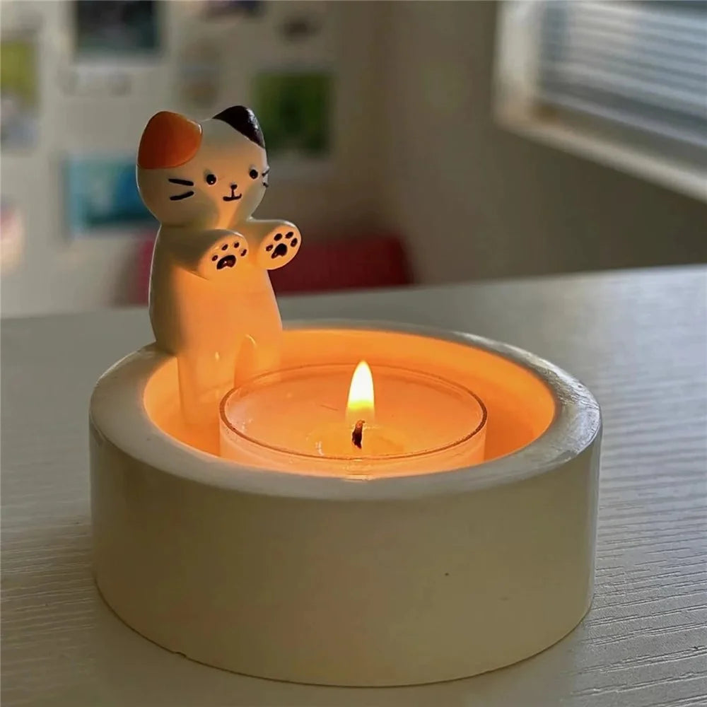 Cute Cat Scented Candle Holder Resin Candlestick Home Restaurant Decoration - Style B - 3