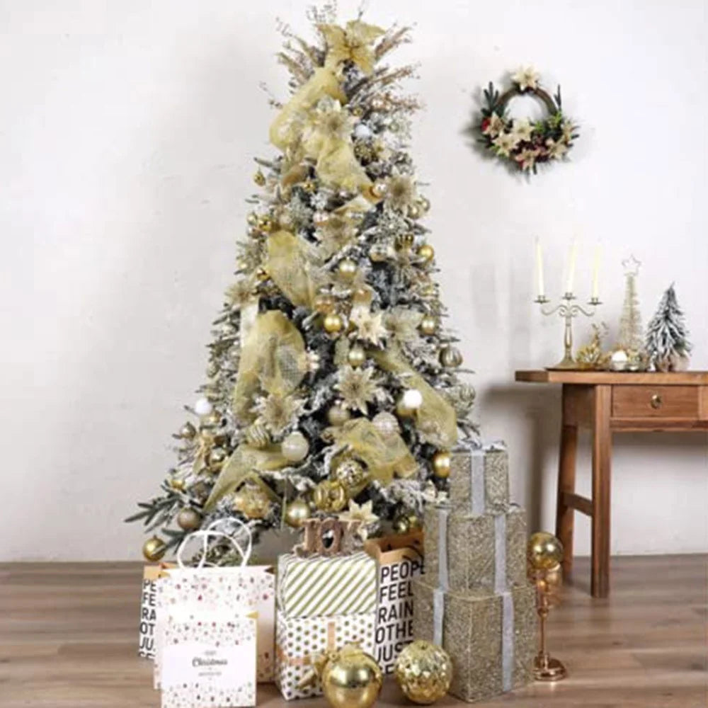 10Pcs Artificial Christmas Flower Xmas Tree Decoration Festival Party Supplies - Gold - 4