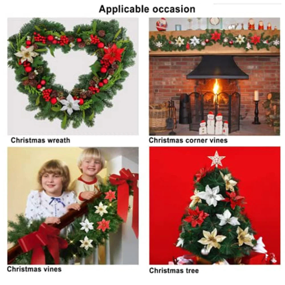 10Pcs Artificial Christmas Flower Xmas Tree Decoration Festival Party Supplies - Gold - 5