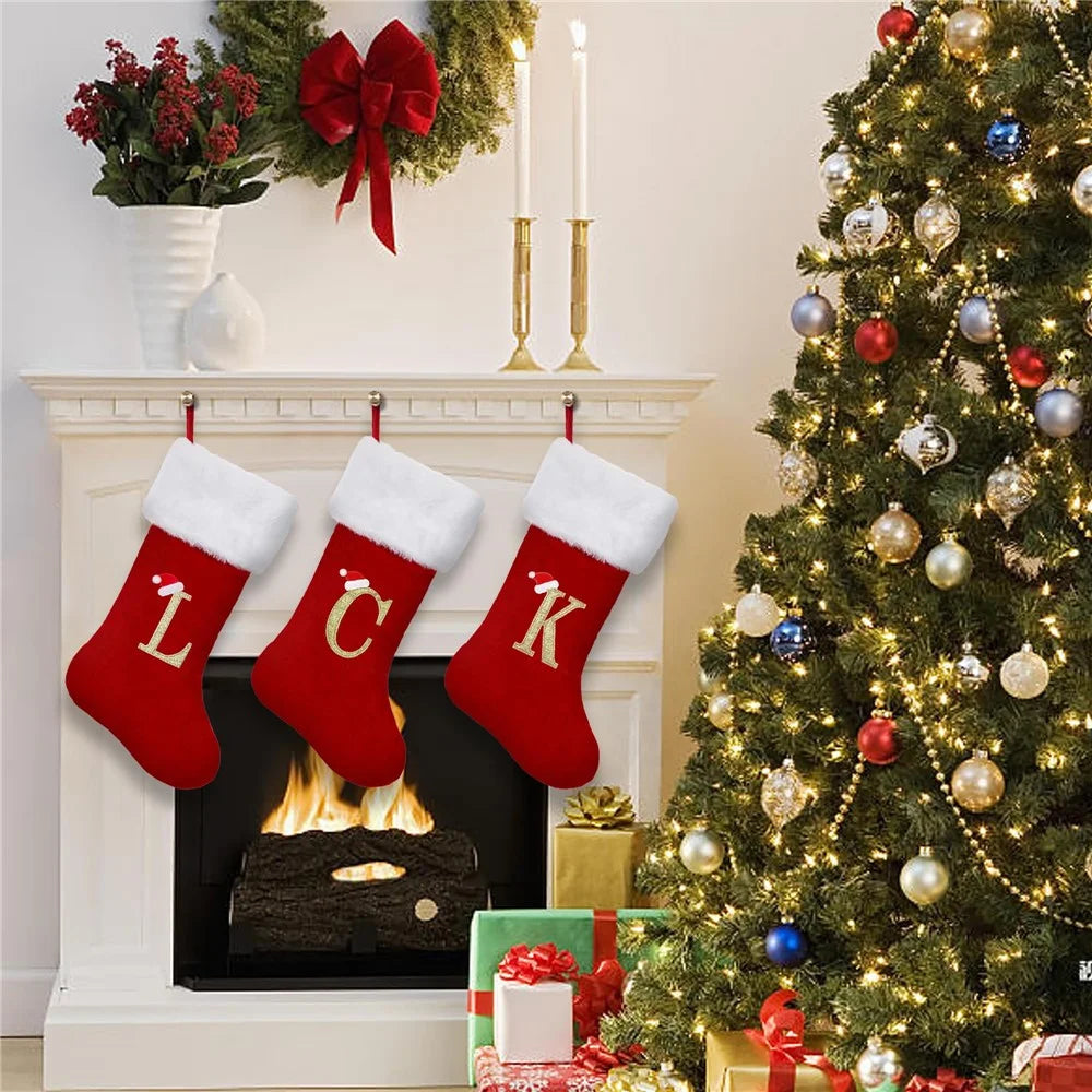 A-Z Letters Christmas Stocking Xmas Tree Pendant Alphabet Socks Gift Bag - A - 4