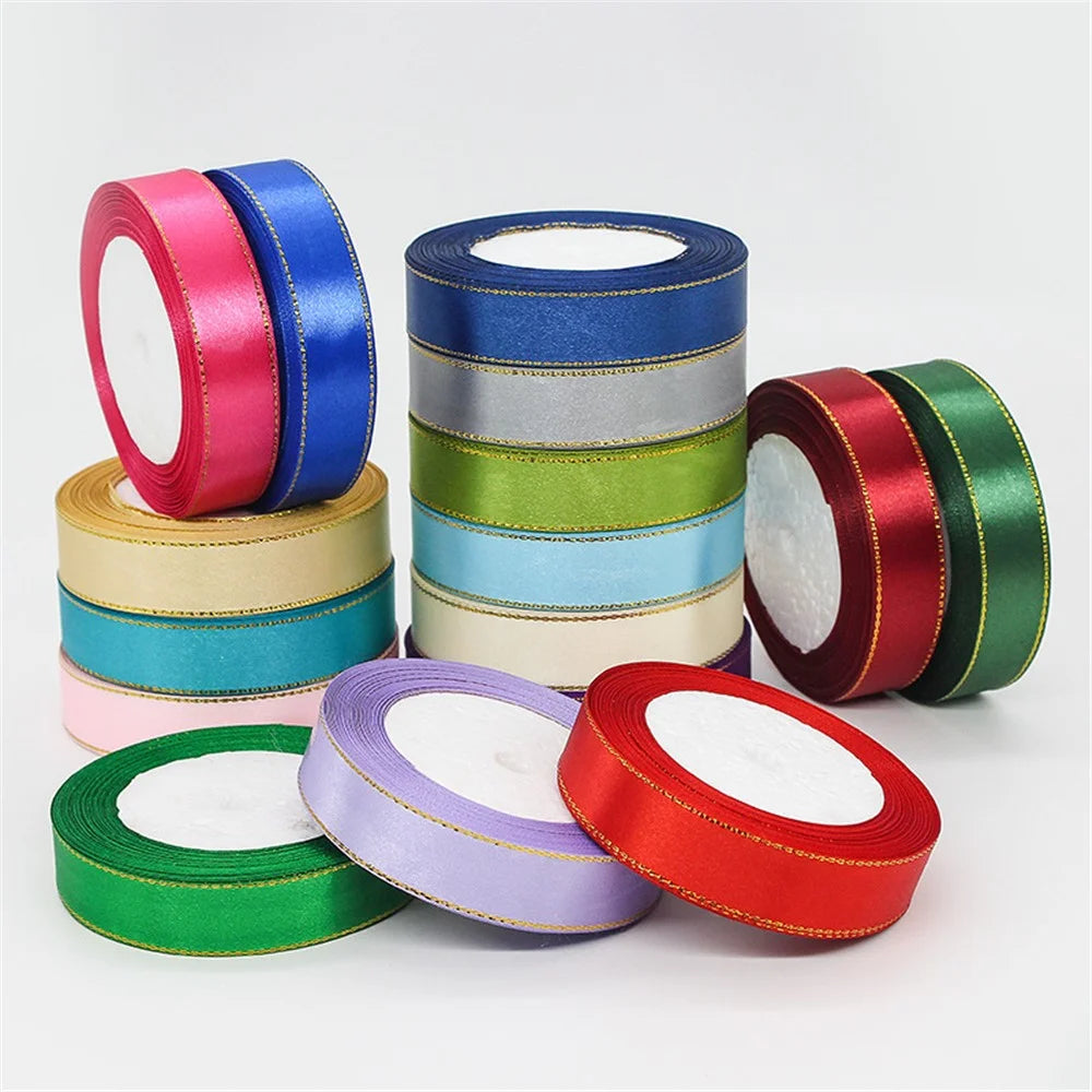 2cm Wide Christmas Gift Wrapping Ribbon Golden Edge Decor Handmade Craft (22m Long) - White - 2