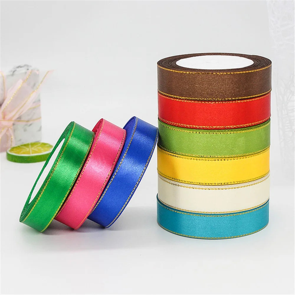2cm Wide Christmas Gift Wrapping Ribbon Golden Edge Decor Handmade Craft (22m Long) - White - 3