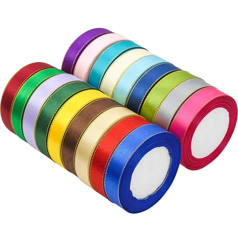 2cm Wide Christmas Gift Wrapping Ribbon Golden Edge Decor Handmade Craft (22m Long) - White - 5