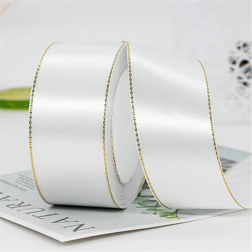 4cm Christmas Gift Wrapping Satin Ribbon for Wedding Party Decoration, Length: 22m - White - 1