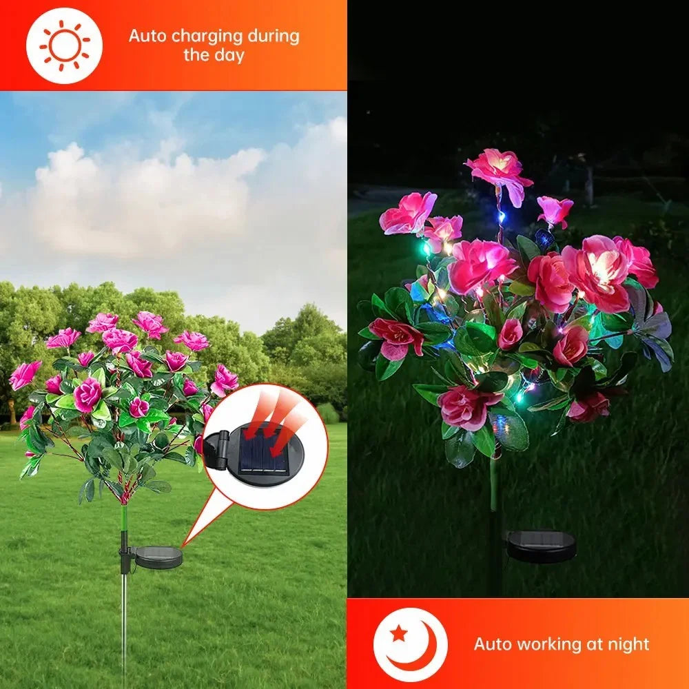Solar Azalea Design Light Lawn Garden Outdoor Landscape Atmosphere LED Night Light - Pink - 7