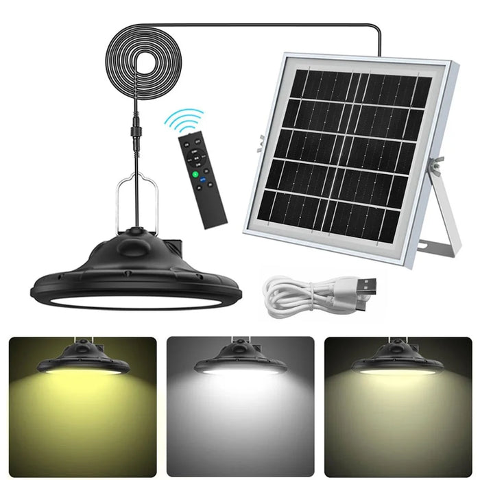 Hanging Solar Light Waterproof Garage Garden Patio LED Lamp with Remote Control - 1