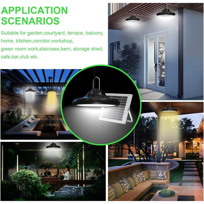 Hanging Solar Light Waterproof Garage Garden Patio LED Lamp with Remote Control - 7