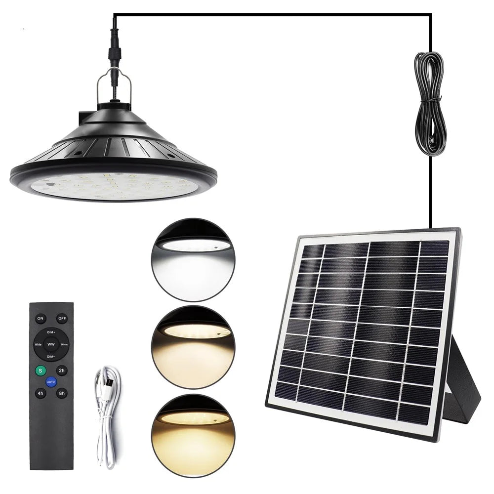 Hanging Solar Light Waterproof Yard Garden Patio Dimmable LED Lamp with Remote Control - 1