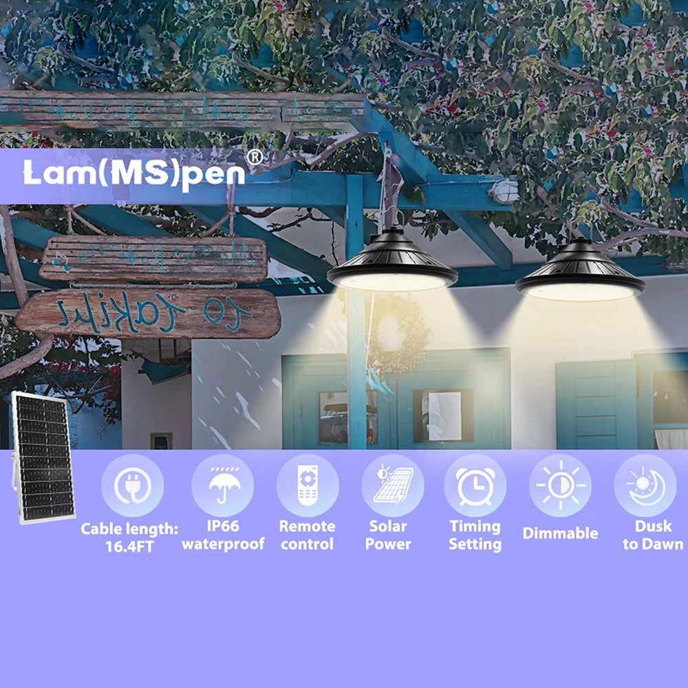 Hanging Solar Light Waterproof Yard Garden Patio Dimmable LED Lamp with Remote Control - 2