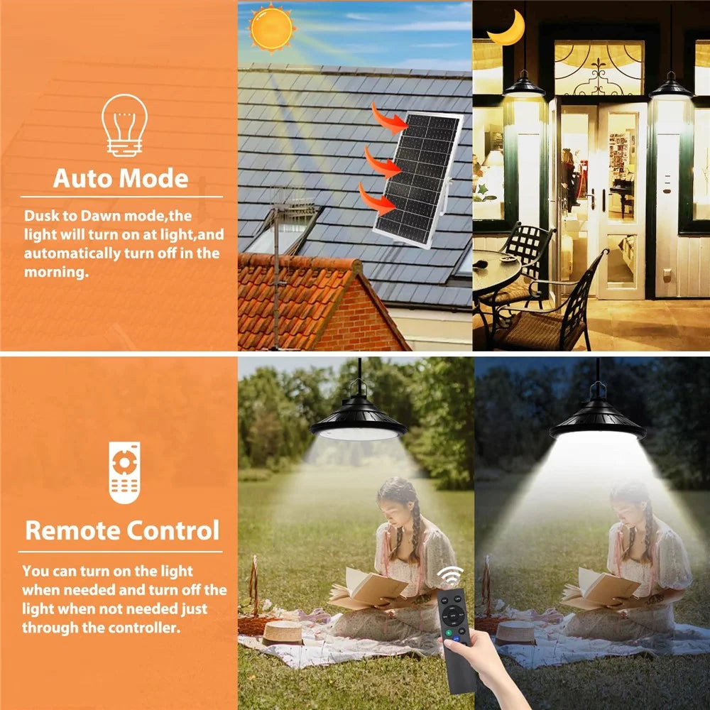 Hanging Solar Light Waterproof Yard Garden Patio Dimmable LED Lamp with Remote Control - 4