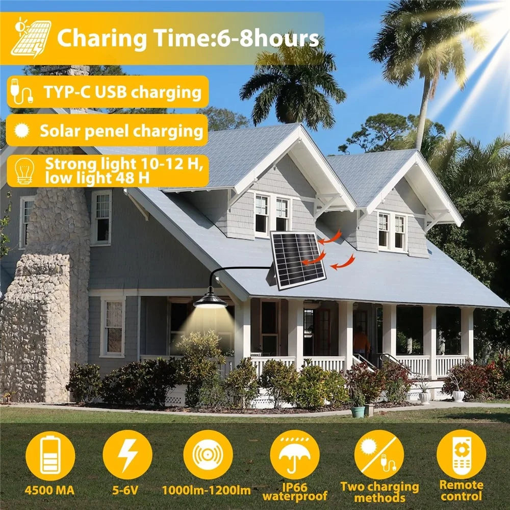 Hanging Solar Light Waterproof Yard Garden Patio Dimmable LED Lamp with Remote Control - 6