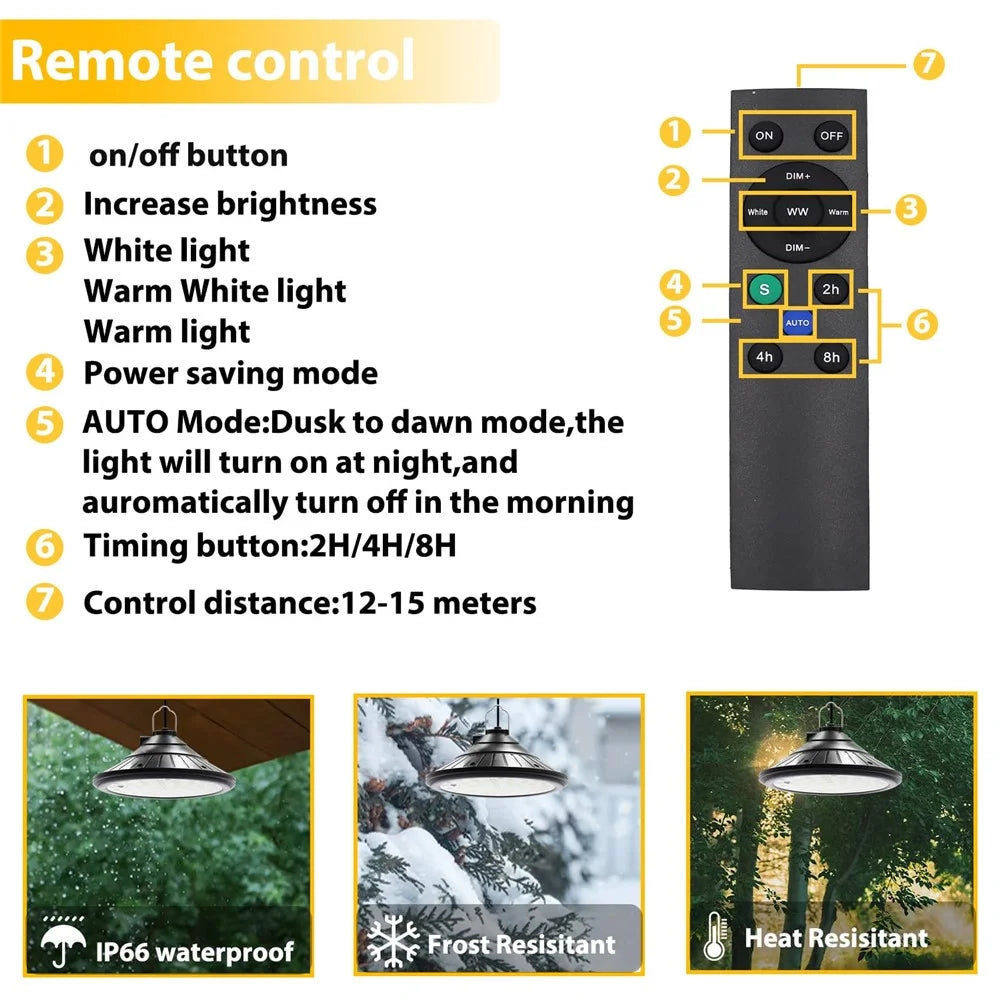 Hanging Solar Light Waterproof Yard Garden Patio Dimmable LED Lamp with Remote Control - 7