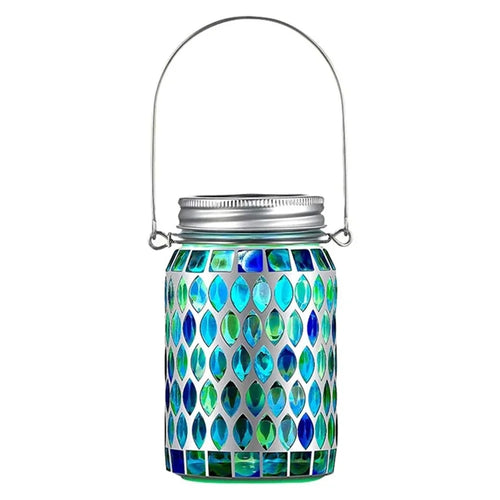 Solar Mosaic Lights Outdoor Hanging Lanterns Waterproof Night Lamps Decorations - Blue - 1