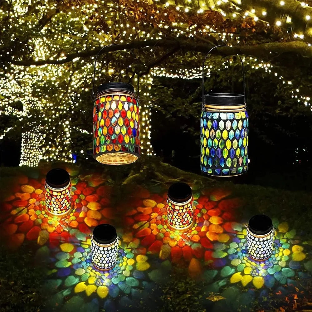 Solar Mosaic Lights Outdoor Hanging Lanterns Waterproof Night Lamps Decorations - Blue - 2