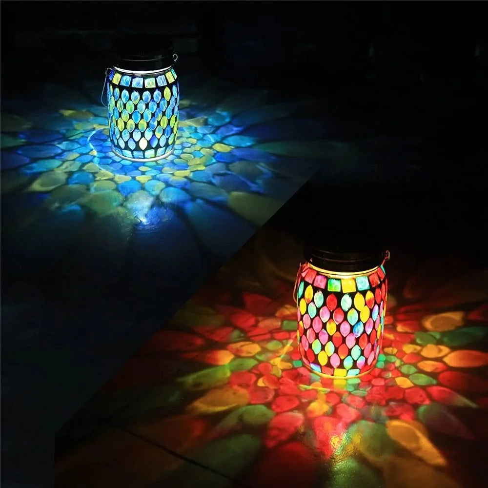 Solar Mosaic Lights Outdoor Hanging Lanterns Waterproof Night Lamps Decorations - Blue - 7
