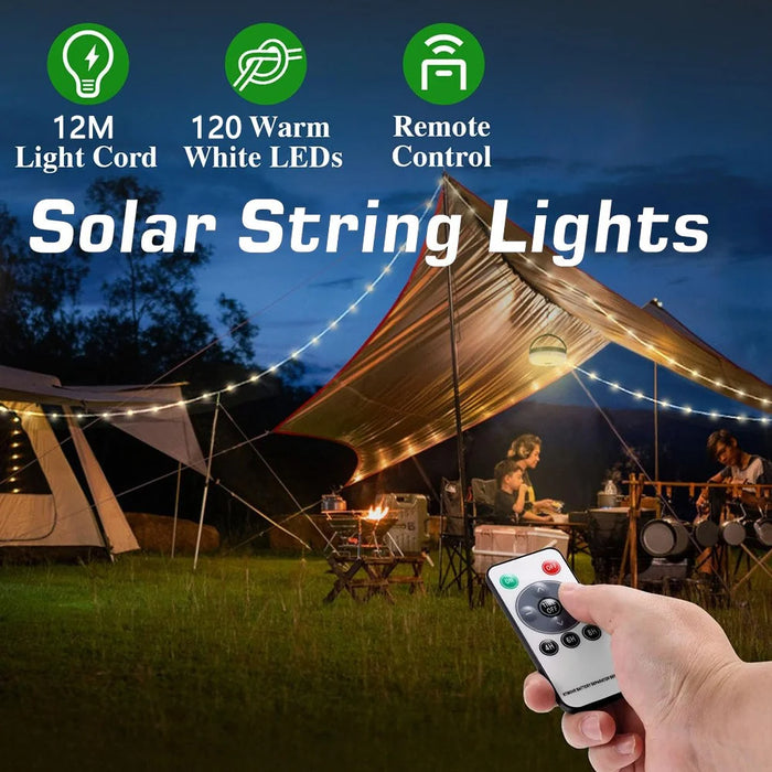12m Solar Powered String Lights 120-LED Lamps for Tree Patio Garden - Warm White - 2