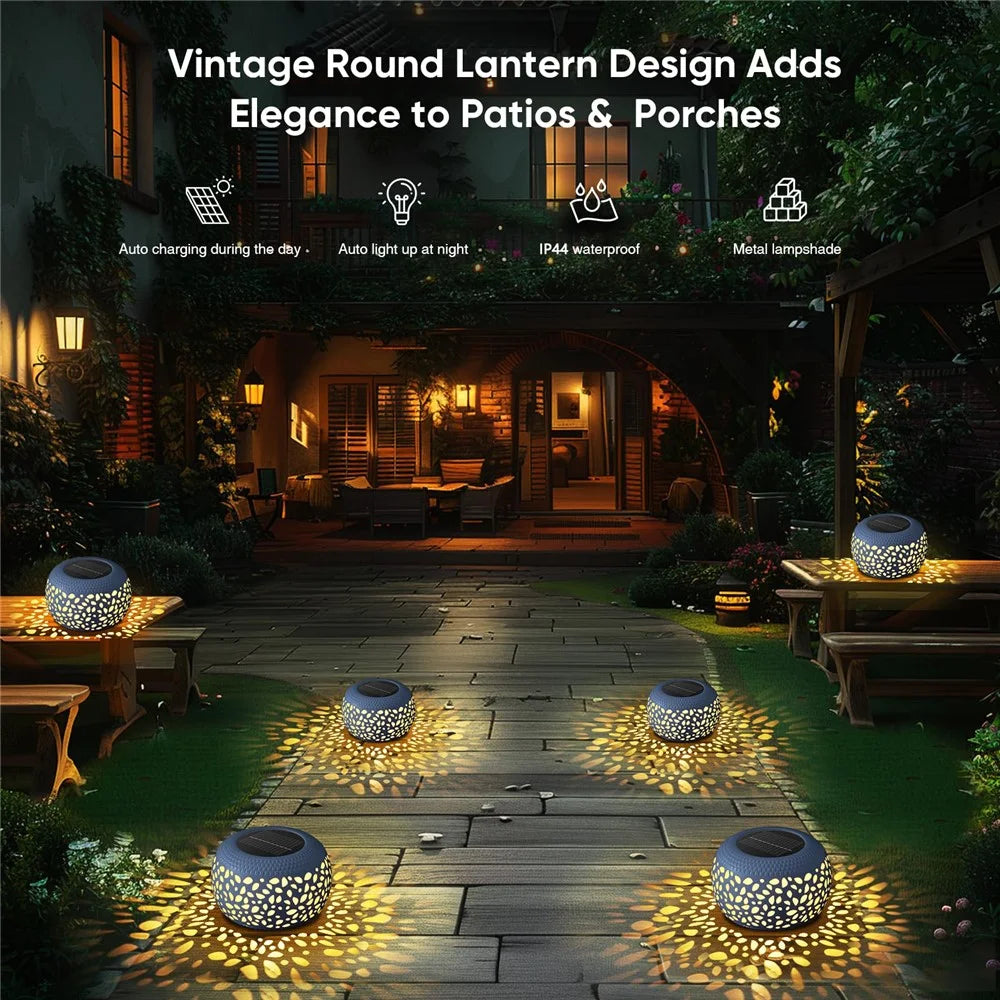 Hollow Out Retro Metal Solar Lantern Waterproof Outdoor Garden Patio Decor - Black - 2
