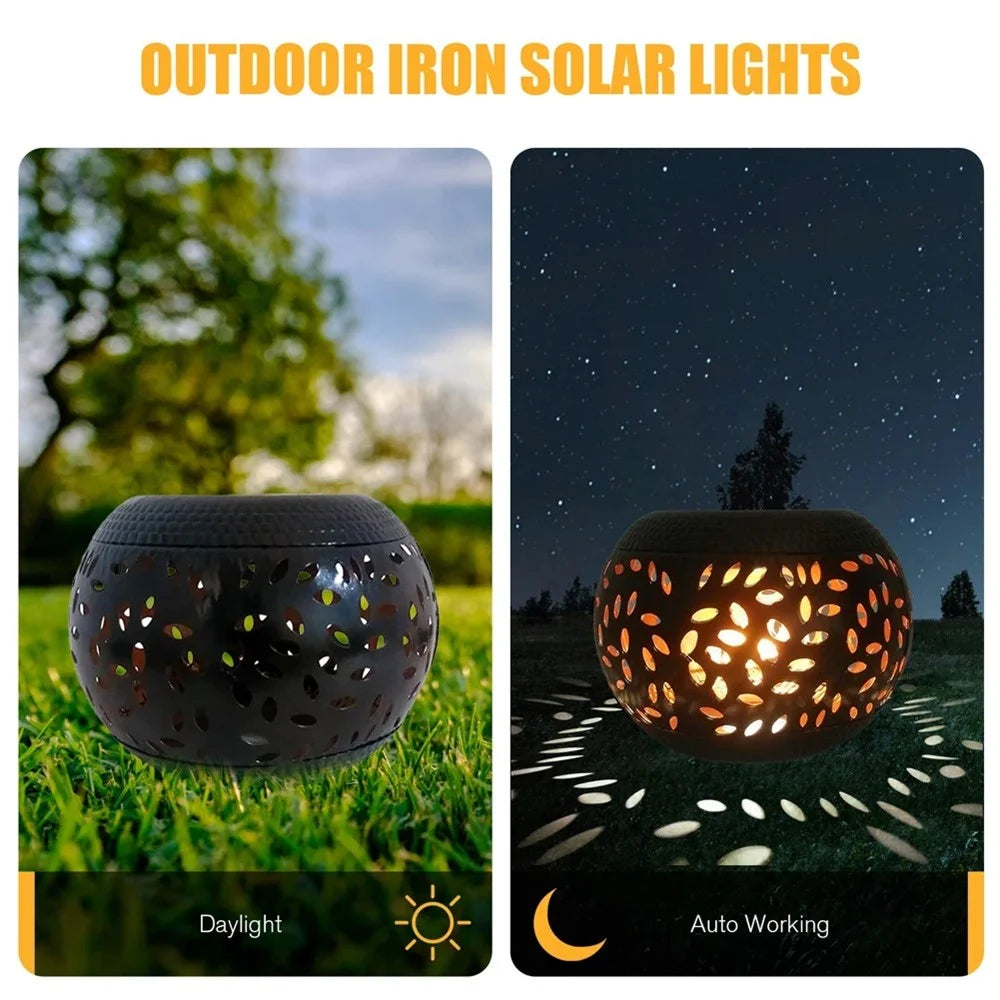 Hollow Out Retro Metal Solar Lantern Waterproof Outdoor Garden Patio Decor - Black - 4