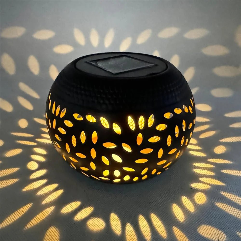 Hollow Out Retro Metal Solar Lantern Waterproof Outdoor Garden Patio Decor - Black - 6