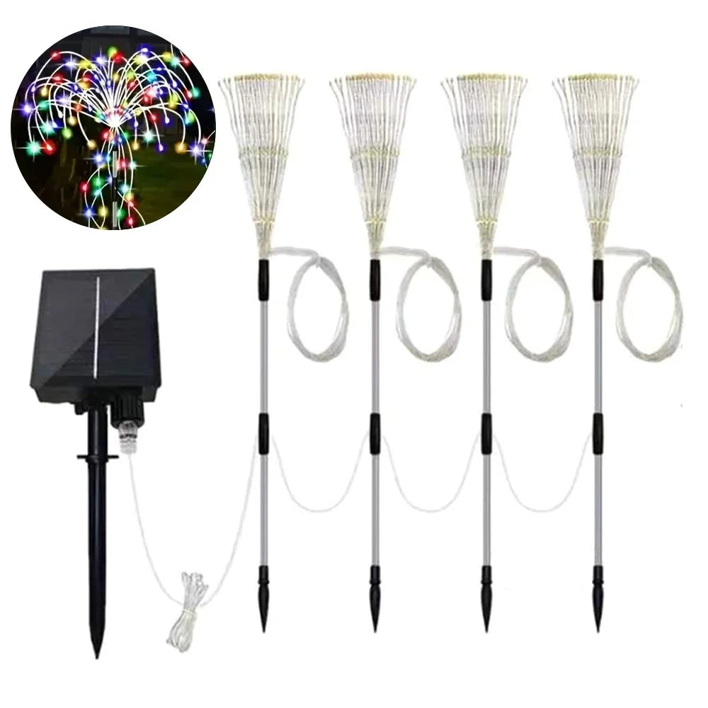 4 in 1 Firework Shape Ground Lights 8 Modes Solar Powered Garden Landscape Lamp - Multi-Color - 1