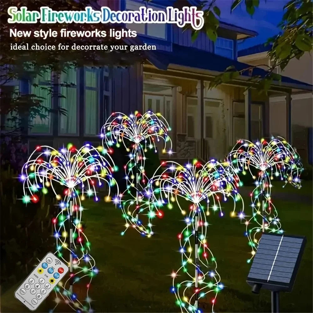 4 in 1 Firework Shape Ground Lights 8 Modes Solar Powered Garden Landscape Lamp - Multi-Color - 2