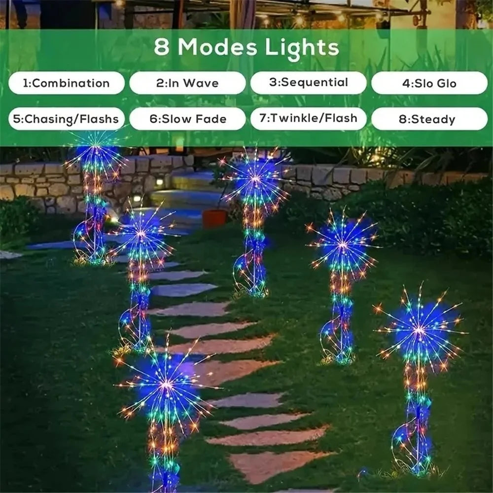 4 in 1 Firework Shape Ground Lights 8 Modes Solar Powered Garden Landscape Lamp - Multi-Color - 3