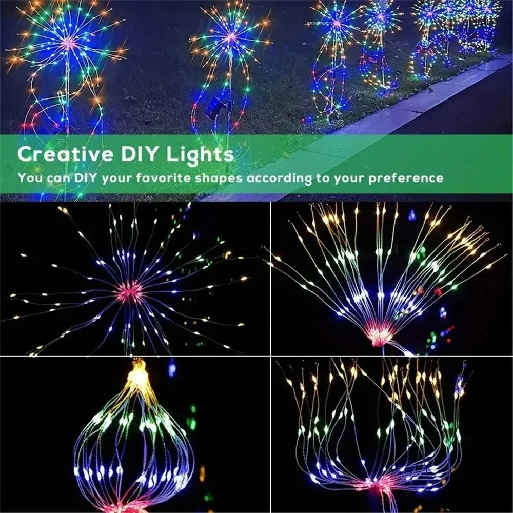 4 in 1 Firework Shape Ground Lights 8 Modes Solar Powered Garden Landscape Lamp - Multi-Color - 4