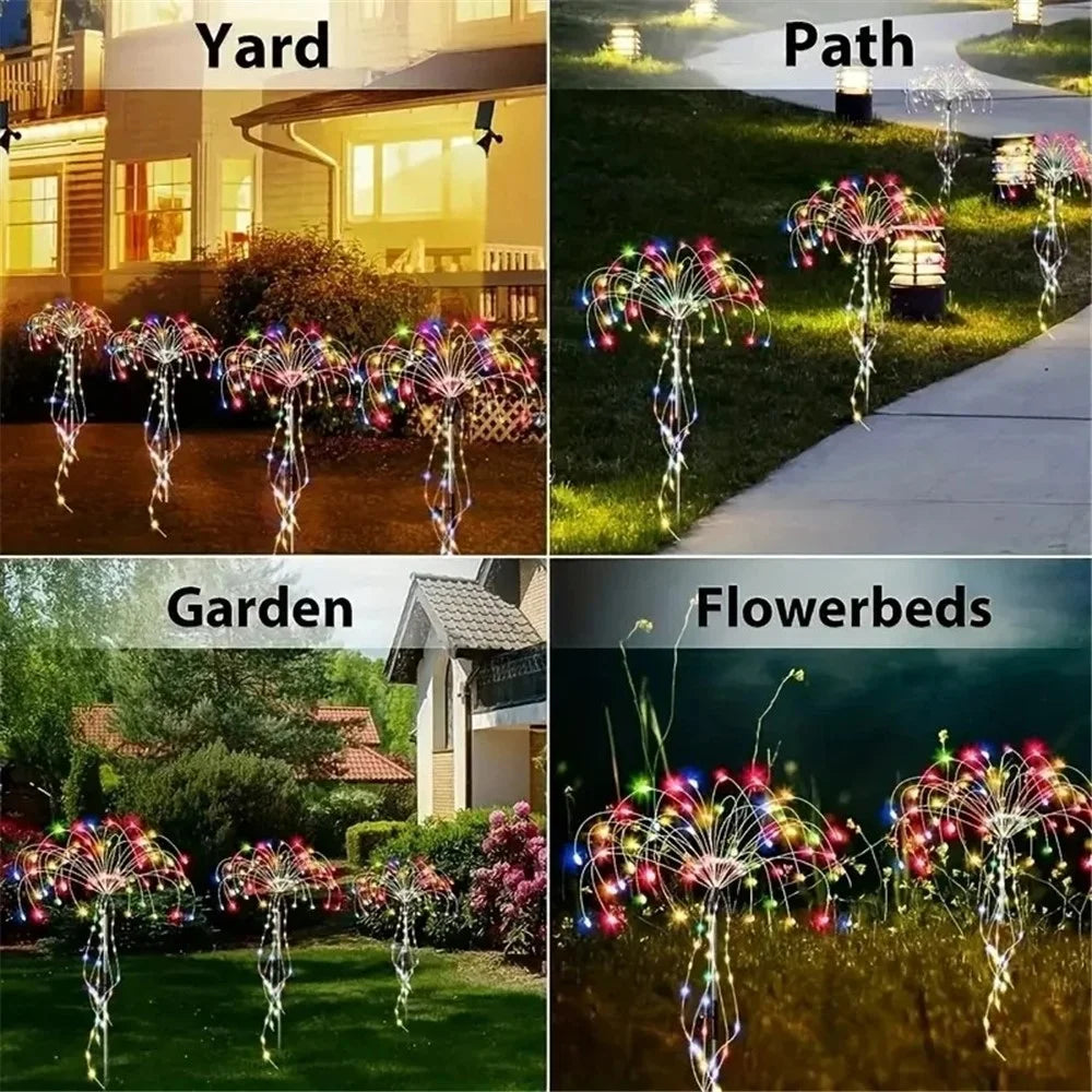 4 in 1 Firework Shape Ground Lights 8 Modes Solar Powered Garden Landscape Lamp - Multi-Color - 6