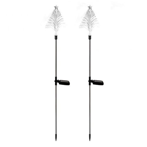 2Pcs Solar Powered Fiber Optic Christmas Tree Shape Ground Stake Light Garden Decoration - 1